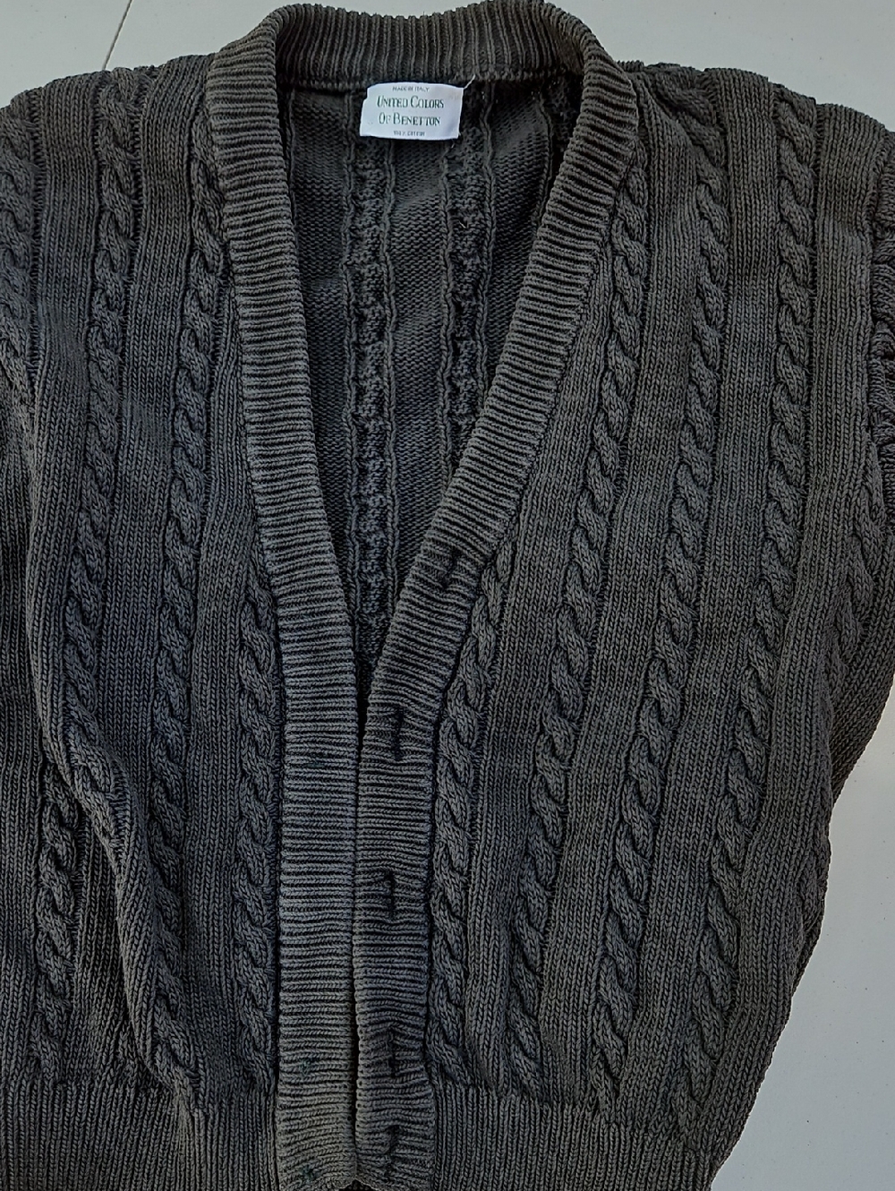 Cotton Cable Cardigan Vintage Distressed Charcoal no buttons 0004